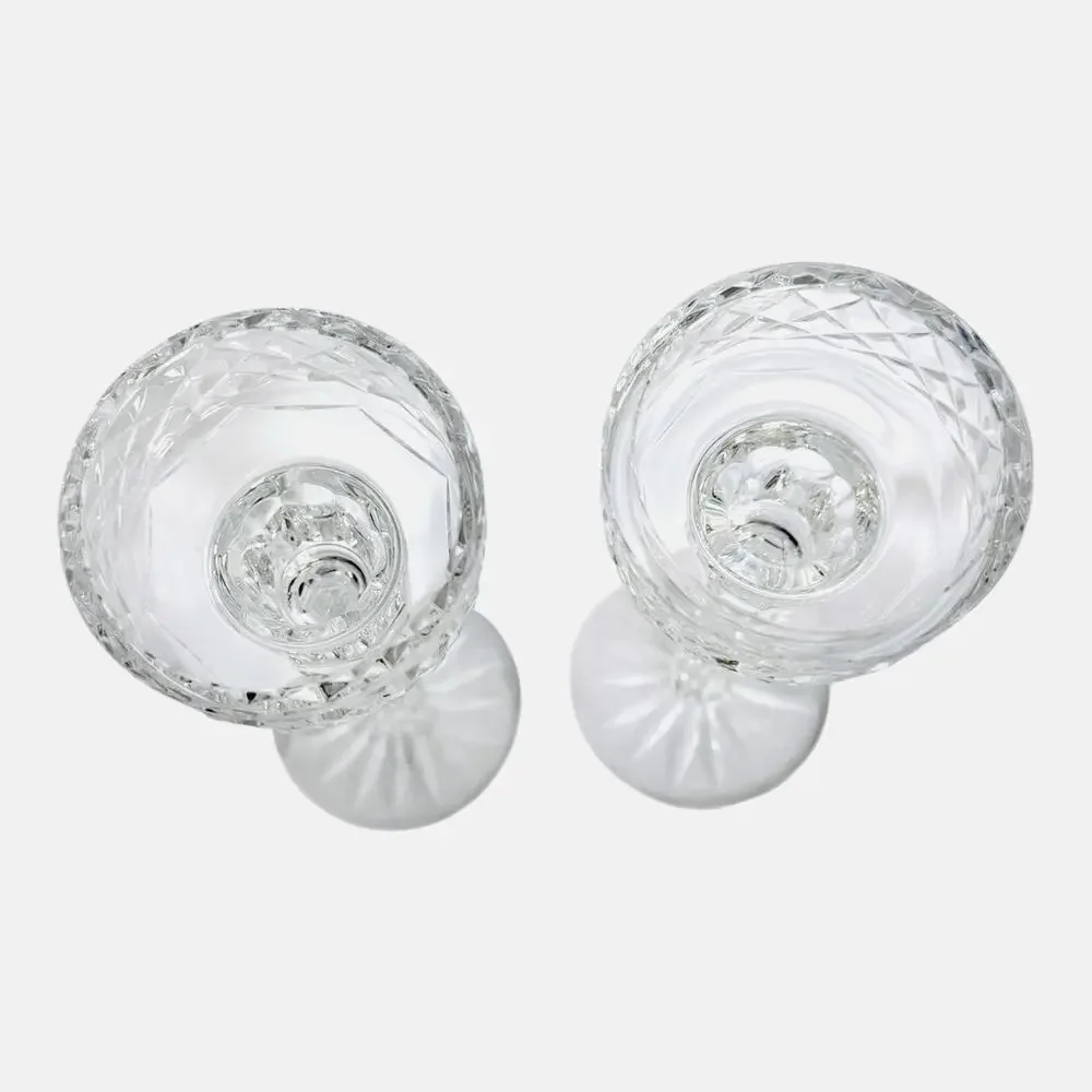 FINTONA By TYRONE CRYSTAL 2 Diamond Cut Candle Holders Ireland Retired 7 3/4 “